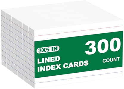 300 Count White Index Cards 3x5 Notecards Bulk Lined Flash Cards for Studying 3 x 5 Index Cards Ruled Notecards Bulk Pack of Note Cards for School Ruled Lined Index Card Flashcards 3x5 Cue Cards - color: White-3x5-300