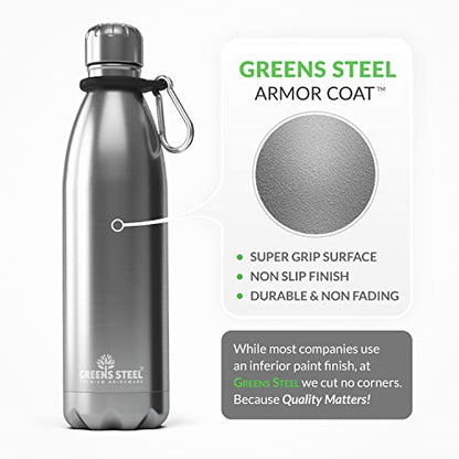 Greens Steel Stainless Steel Water Bottle - 17 oz, Steel | Vacuum Insulated Double Wall with Screw Lid/Leak Proof | Thermal Travel Sports Canteen Coffee Flask - color: Steel, size: 17 Ounces