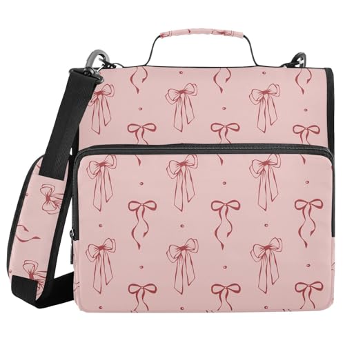 Bow Dots Red Zipper Binder Bag 3 Ring with Shoulder Strap Zippered Binder Fits 13 Inch Laptop File Folder Document Organizer for College Office Supplies - color: Bow Dots Red