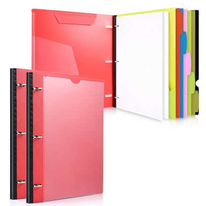 WOT I 2-Pack Telescoping 3 Ring Binder Notebooks - Customizable Cover, 5 Dividers & Pocket Folder in One Slim Organizer (60 Sheets Included), Red - color: Red, size: 2 Pack