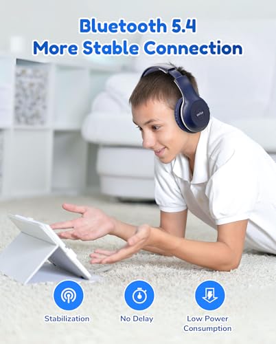 EarFun K2 Kids Bluetooth Headphones, Kids Headphones with Volume Limited, 40H Playtime, Built-in Mic, Stereo Sound, Foldable Over-Ear Headphone for School/Travel/iPad/Tablet, Blue - color: Blue