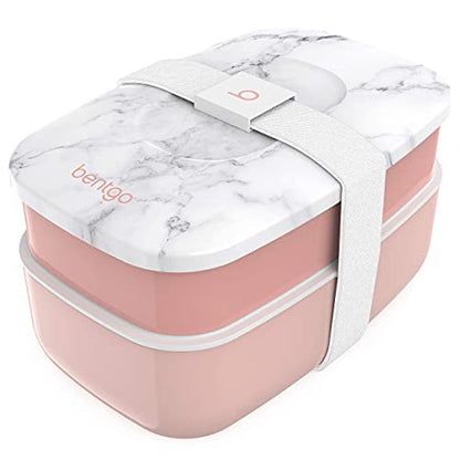 Bentgo Classic Stackable 3-Compartment Adult Bento-Style Lunch Box | Removable Utensil Set and Sealing Strap, BPA-Free, Food Container Ideal for Meal Prep, Work, and On the Go (Blush Marble) - color: Blush Marble
