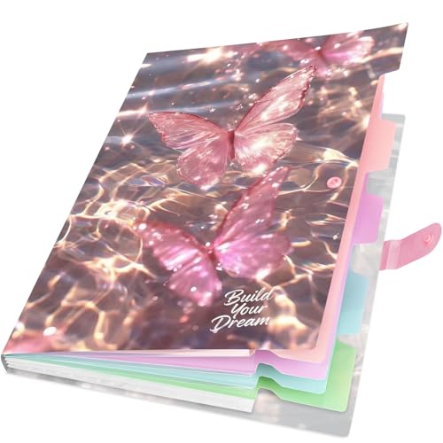 Cute Expanding File Folder - 5 Pockets Accordion Document Organizer, Waterproof Poly Plastic, A4/Letter Size for School Office Home - Butterfly Pink - style: Butterfly Pink