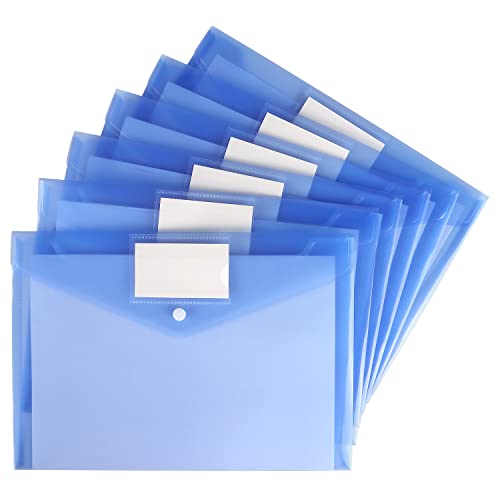 6 Pack Clear Document Folders Plastic Envelopes, A4 Size, Blue | Poly Envelopes File Envelopes with Label Pocket and Snap Button, for Home Work Office Organization - color: Blue