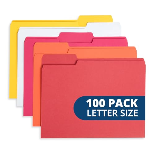 Blue Summit Supplies 100 File Folders, Letter Size, 1/3 Cut, Warm Colors | Durable 11pt, 1/3 cut top tab, warm color tones, for office, school, and home file organization - color: Warm Tone