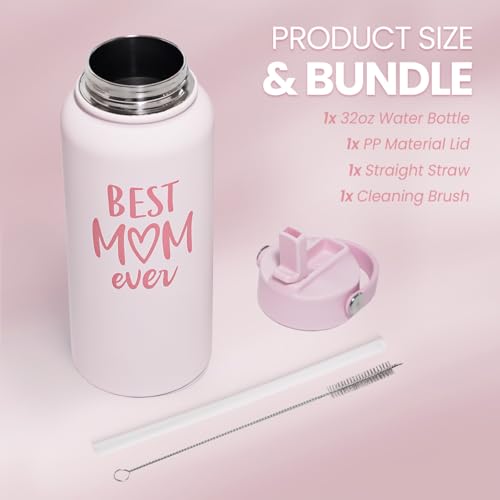 SANDJEST Mom Water Bottle, Best Mom Ever Bottles 32oz Stainless Steel Insulated with Lid, Gifts for Moms from Daughter Son, Gifts for Mother's Day Christmas Birthday - color: Mom 2