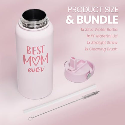 SANDJEST Mom Water Bottle, Best Mom Ever Bottles 32oz Stainless Steel Insulated with Lid, Gifts for Moms from Daughter Son, Gifts for Mother's Day Christmas Birthday - color: Mom 2