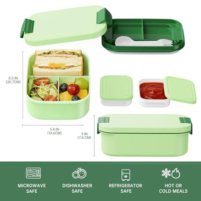 JBGOYON 4-in-1 Bento Box and Insulated Lunch Bag Set, Green | 6-hour insulation, 7.5 L lunch bag, leakproof 1.9 L container with 2 sauce cups, fork and spoon, 2 snack bags, BPA-fre - color: Dark Green