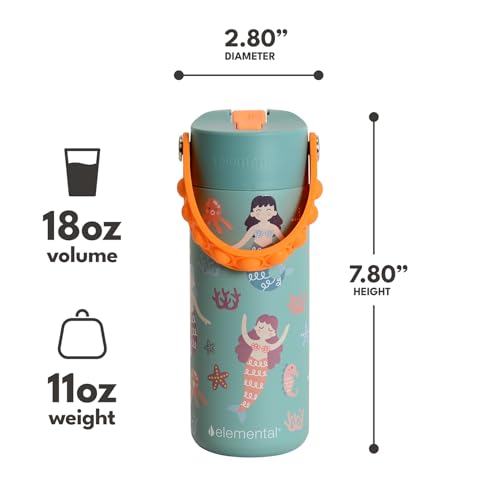 Elemental Insulated Kids Water Bottle, Stainless Steel Water Bottle with Straw Lid & Pop-It Handle, Leak-Proof Water Bottles for School, Boys or Girls, Travelling and Sports, 18oz - Mermaid Sisters - color: Mermaid Sisters