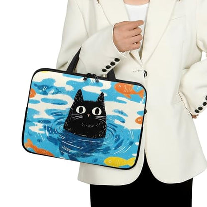 10 Inch Black Cat Laptop Sleeve Cover Computer Bag Tablet Carrying Case with Handle, Water-Repellent Tote Bags Notebook Sleeves Handbag Messenger Briefcase Shoulder Bag - color: Black Cat, size: 10 Inch