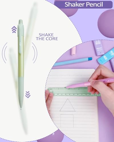 JIZHIYUAN Mechanical Pencil Set with Green Pencil Case,12X Pastel Mechanical Pencil 0.5mm-2.0mm with 564X HB+36X Color Leads for Writing, Drafting, Drawing, Sketching Ideal College Study Essentials - color: Green