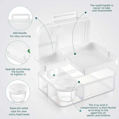 Meal Prep Containers Reusable, Snackle Box Container Bento Box Adult, Bento Lunch Box with 2 Removable Trays, and Salad Dressing Container, 55.75 oz/1.65L Size (white/55.75 oz) - color: white/55.75 oz