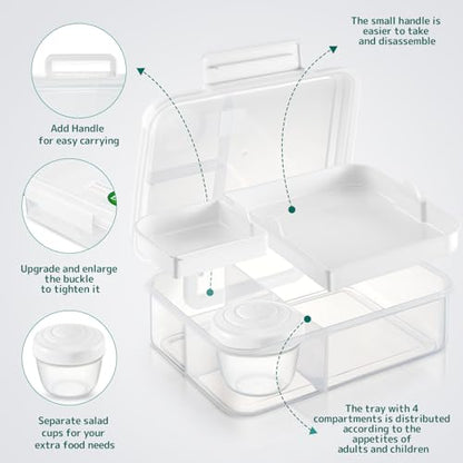 Meal Prep Containers Reusable, Snackle Box Container Bento Box Adult, Bento Lunch Box with 2 Removable Trays, and Salad Dressing Container, 55.75 oz/1.65L Size (white/55.75 oz) - color: white/55.75 oz