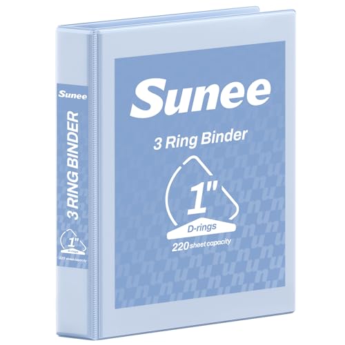 SUNEE 3 Ring Binder 1 Inch D Ring, Clear View Binder Three Ring PVC-Free (Fit 8.5x11 Inches) for School or Office Supplies, Haze Blue, 1 Pack - color: Haze Blue, size: 1 Inch, style: 1 Pack