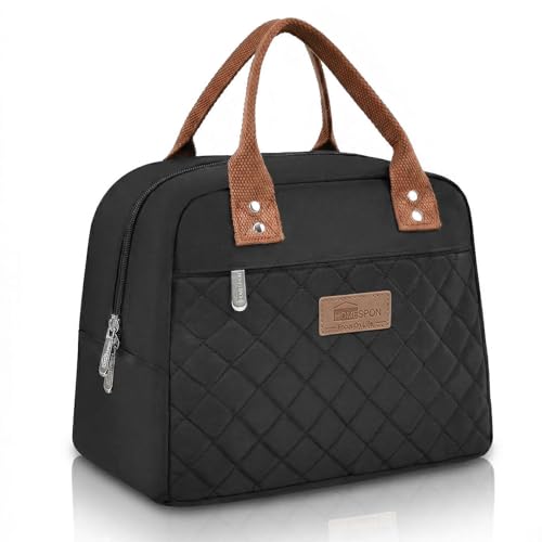 HOMESPON Insulated Lunch Bag for Women Men, Cooler Tote Box, Black | Front Pocket, Side Mesh Pockets, Reusable, for Work, Picnic, Food Container - color: Black