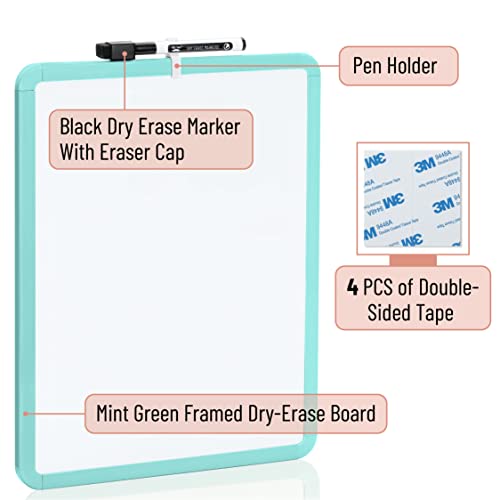 Mr. Pen- Dry Erase Board, 14” x 11” with a Black Dry Erase Marker | Mint Green Frame, Small Mini White Board for Students, Fridge, Wall, Locker, Includes Double Sided Tapes - color: Mint Green