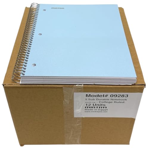 Mintra Office Durable Spiral Notebooks, 5 Subject (Arctic Ice, College Ruled 12pk) - color: Arctic Ice, size: College Ruled 12pk