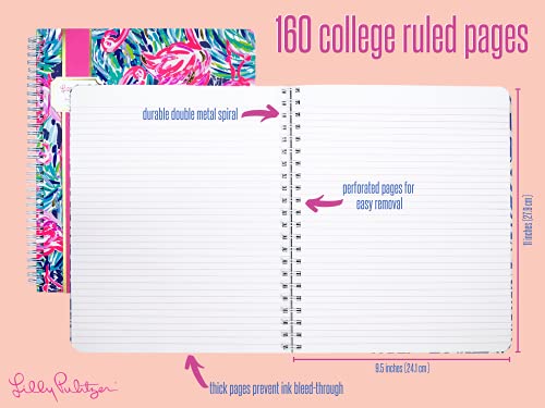 Lilly Pulitzer Large Hardcover Spiral Notebook, 11" x 9.5" with 160 College Ruled Pages, Flamenco Beach