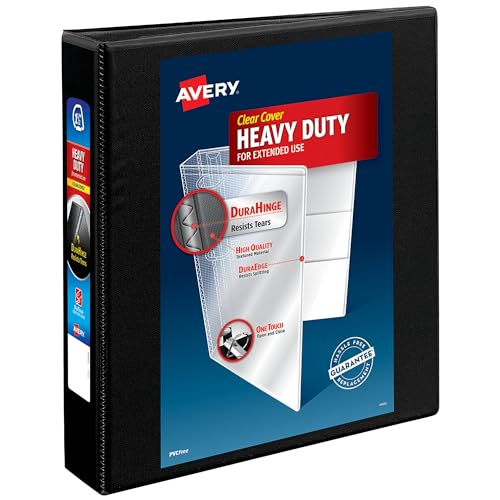 Avery Heavy-Duty View 3 Ring Binder, 1.5" One Touch Slant Rings, Holds 8.5" x 11" Paper, 1 Black Binder (05400) - size: 1.5"