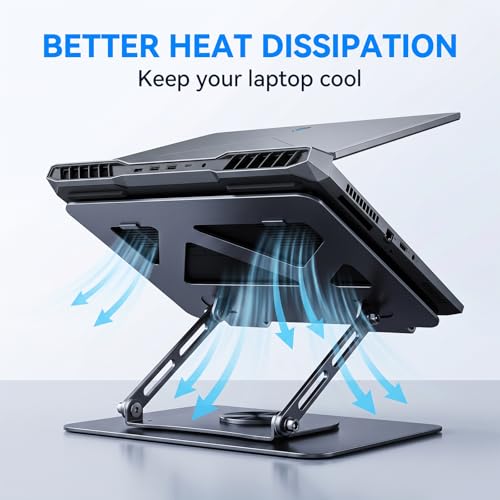 Leeboom Adjustable Laptop Stand for Desk, Ergonomic Height Adjustable Riser, 360° Rotating & Foldable, Ventilated Cooling, Fits Up to 17.3” Laptops (Including Gaming Laptops), Dark Silver - color: Gray