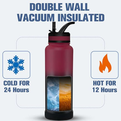 OLDLEY 40 oz Insulated Water Bottle With Straw, Stainless Steel Sports Water Cup Flask with 3 Lids(Straw, Spout and Handle Lid) Double Walled Travel Thermal Canteen Mug,Dark Rainbow - color: Dark Rainbow, size: 40 Ounces