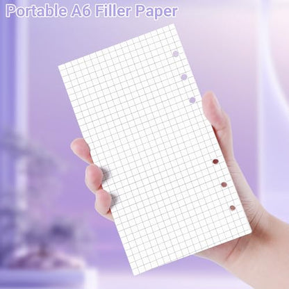 Antner A6 Grid Refill Paper 6-Hole Planner Inserts for A6 6-Ring Refillable Binder, 135 Sheets/270 Pages Graph Loose Leaf Filler Paper with 12 PCS Binder Dividers for Journal Note Math Work - color: Grid Square Paper
