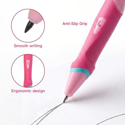 Ergonomic Pencil Set, 2.0mm HB Mechanical Pencils for Kids, School Supplies Include Sharpener, Eraser & 6 Extra Leads – Handwriting Aid for Preschool, Kindergarten, Homes, Pink, L - color: Pink
