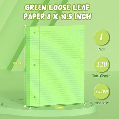 Green Loose Leaf Paper 8 x 10.5, 120 Sheets Lined Paper College Ruled Paper, 3 Hole Punched Notebook Paper College Ruled, 3 Ring Binder Paper 8 x 10.5, Filler Paper College Ruled for Office, School - color: Green-120 Pcs