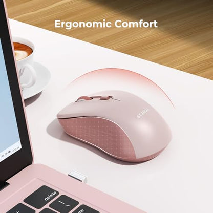 seenda Bluetooth Wireless Mouse, Bluetooth & 2.4G USB Dual Mode, Quiet Clicks, 1600 DPI Smooth Tracking, Ergonomic Design, 24-Months Battery Life, Portable Mouse for Laptop/Mac/Ipad/PC/Tablet-Pink - color: Pink
