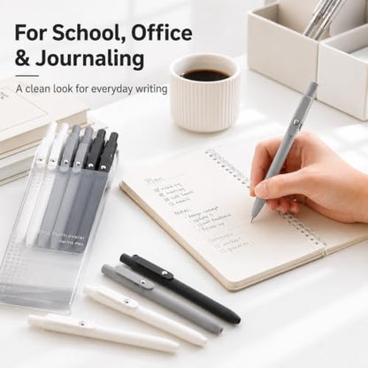 Gel Pens School Office Supplies - 6 Pcs 0.5mm Cute Ink Ballpoint with 10 Refills, Black White Fine Point Pen, Desk Accessories for Women College Teacher, Pastel Smooth Writing Pen for Journaling Gift - color: Black and White
