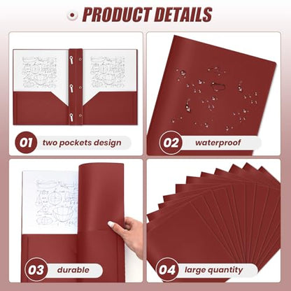 Lincia 100 Pcs Plastic Folders with Pockets and Prong Folders with Prongs 2 Pockets for Office, School for Students, Teachers, Office Workers (Dark Red) - color: Dark Red