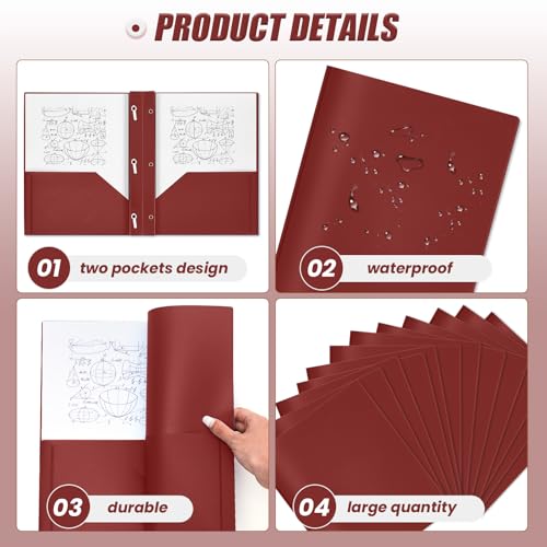 Lincia 100 Pcs Plastic Folders with Pockets and Prong Folders with Prongs 2 Pockets for Office, School for Students, Teachers, Office Workers (Dark Red) - color: Dark Red