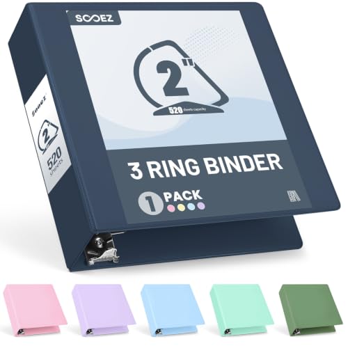 Sooez BinderX Extra Durable 2 Inch 3-Ring Binder, Holds 520 Sheets of 8.5x11 Paper, Customizable View Cover with Inside Pockets, Heavy Duty Binder for School, Dark Blue - color: Dark Blue, size: 2 inch