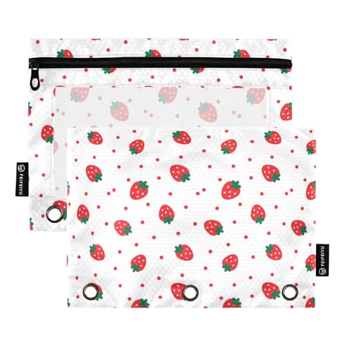 Binder Pouches,Cute Cartoon Heart Strawberry Pencil Pouch for 3 Ring Binder 2 Pack Clear Pencil Bag with Zipper for Office School Supplies - color: Multicolored 4