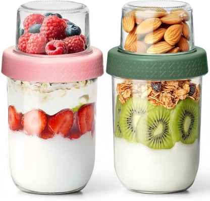 16+4 oz Glass Parfait Cups with Lids 2 Pack Yogurt To Go Containers | Dry Wet Separation, Overnight Oats Containers,Chia Pudding,Nuts, Fruit,Granola Toppings,Meal Prep Jars - color: Mixed color 4