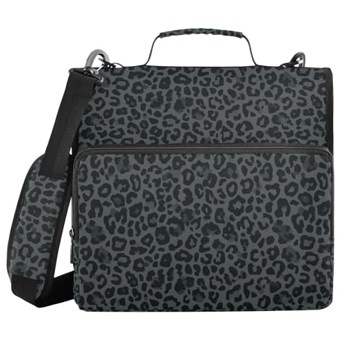 Gredecor 3 Ring Zipper Binder with Shoulder Strap, Grey Black Leopard Cheetah Multi-Pockets Organizer Binder Bag Holds 500 Sheets for School and Office - color: Grey Black Leopard Cheetah