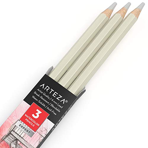 Arteza Professional Watercolor Pencils, Pack of 3, A002 Fog Gray, Water-Soluble Pencils for Coloring, Blending, Layering & Watercolor Techniques - color: A002 Fog Gray, size: 1 Count (Pack of 3)