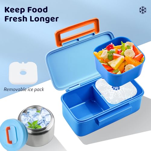 JXXM Lunch Box for Kids With 8oz Soup Thermo, Leak-proof Lunch Container with 2 Compartments, Thermo Food Jar Food Containers for Back to School Girls Boys (Blue) - color: Blue