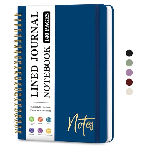 ZOTIA Lined Spiral Journal Notebook for Women, A5 College Ruled Journals for Writing, Hardcover Notebooks for Work, Note taking and Office School Supplies,140 Pages - Navy Blue - color: L-Navy Blue