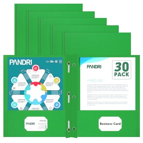 Two Pocket Folders, PANDRI 30 Pack Two Pocket Folders with Prongs, 3 Prong Folders Designed for Office and Classroom, Letter Size Green - color: Green