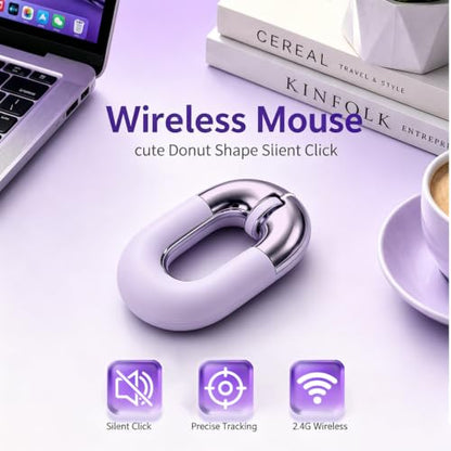 Travel Mouse Purple Wireless Mouse for Laptop Bluetooth Silent Mouse | Rechargeable Portable Cute Donut Mice Dual Mode & 2.4G, 1200 DPI for Mac, iPad, PC - color: Purple