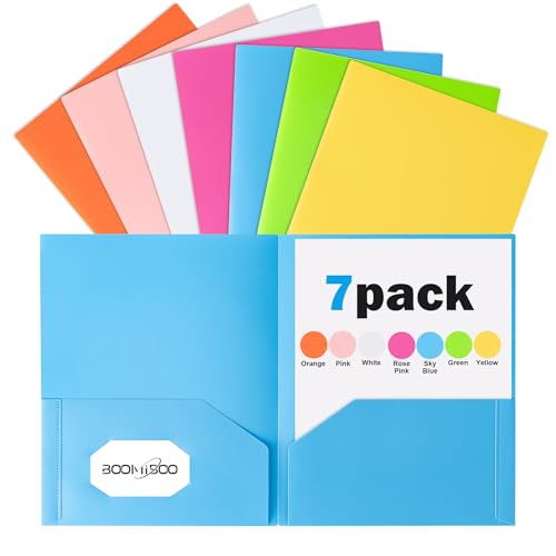 Colored Plastic Folders with Pockets (7 Pack, Assorted Bright Colors) | Durable Heavy Duty File Folders with Business Card Slot, 2 Pocket Folders for Schoolwork & Office,Letter Size - color: Bright