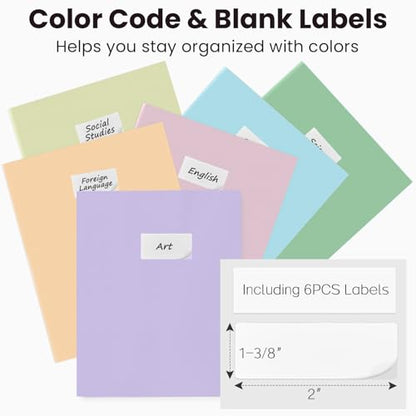 Sooez 6Pack Folders with Pockets, Pastels Colors, Heavy Duty Pocket Folder, Plastic Folders with Pockets, 2-Pocket Folder Bulk, Aesthetic File Folder, Back to School Office Filing Supplies - color: Pastels Colors