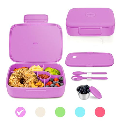 Bento Lunch Box with Kids/Adults, 5 Compartments Leakproof Lunch Container with Dressing Cup, Eco-Friendly Double Insulated Boxes, Dishwasher and Microwave Safe, BPA-Free (purple) - color: Purple