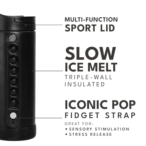 Elemental Iconic Kids Water Bottle for School - 100% Leak-Proof Insulated Water Bottles with Straw Lid & Pop-It Handle for Boys & Girls - Triple-Wall Insulated & BPA-Free, 14oz – Black | 14 oz black kids bottle has triple-wall insulation, straw lid, pop-i