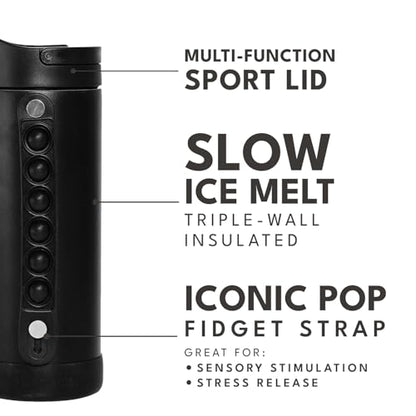 Elemental Iconic Kids Water Bottle for School - 100% Leak-Proof Insulated Water Bottles with Straw Lid & Pop-It Handle for Boys & Girls - Triple-Wall Insulated & BPA-Free, 14oz – Black | 14 oz black kids bottle has triple-wall insulation, straw lid, pop-i