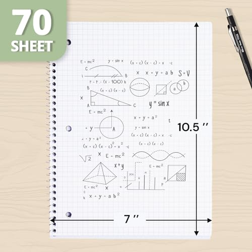 ONAVIA Pink 1 Subject Graph Paper Spiral Notebook Bulk, 140 Pages | 70 Sheets, 8 x 10.5 in, 20 Pack School Notebooks, Graph Paper, Grid Pages, Math, Engineering - color: Pink, size: 7.5 x 10.5''