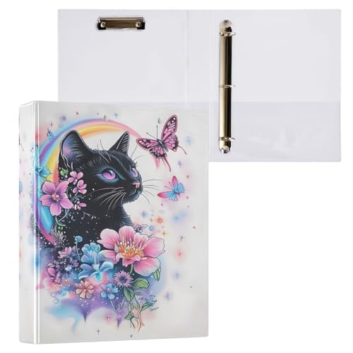 ALAZA 3 Ring Binder Beautiful Black Cat Clipboard Round Ring Binder Holds 1.5 Inch Three Rings Binders for Office Supplies, 1Pack - color: Multicolored 40