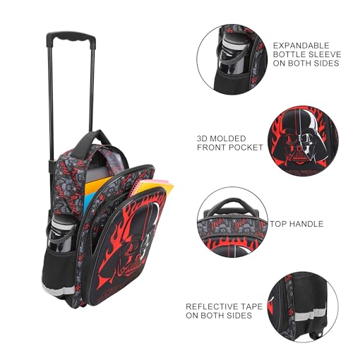 Bioworld Star Wars Darth Vader 16" Rolling Travel Backpack - color: Black, Red & Gray