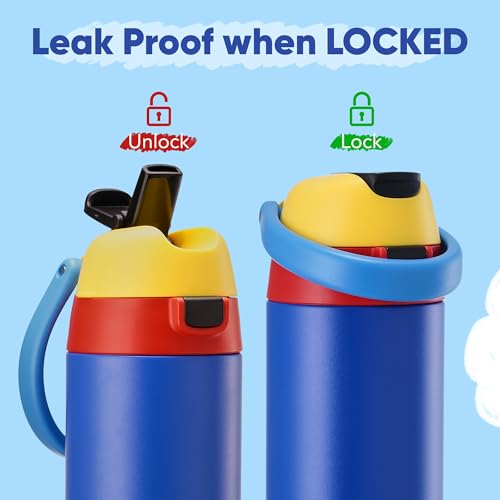Fijinhom 12 oz Toddler Water Bottle with 2-in-1 Lid, 304 Stainless Steel Insulated Bottle, Kids Water Bottle for School Boys Girls, Leak-Proof Great for Sport, Travel & Gift, Technology Blue - color: Technology Blue